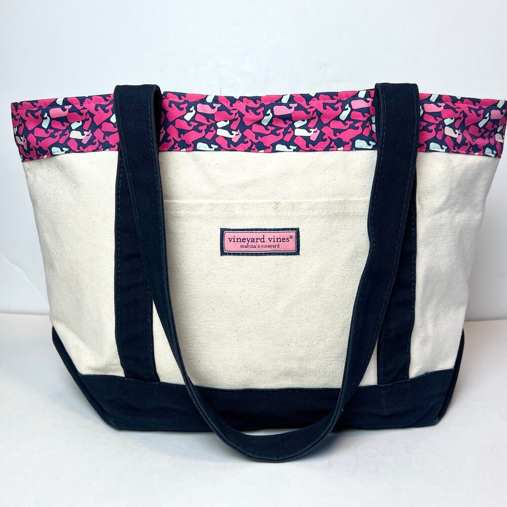 Vineyard Vines Classic Heritage Tote Whale Coastal Preppy Bag Pink Navy